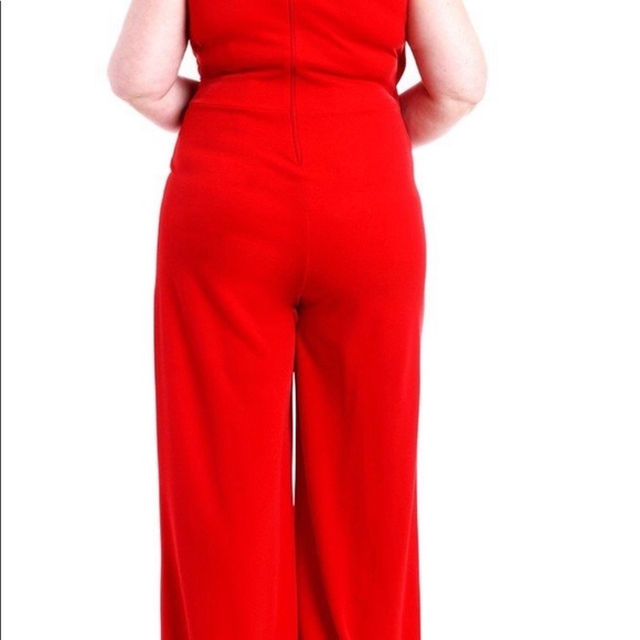 Red Crepe Wide Leg Jumpsuit - Picture 2 of 2